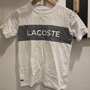Lacoste Boys Sz 10 White Tee w Black Logo